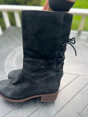 UGG Black Suede Lace-Up Mid-Calf Boots